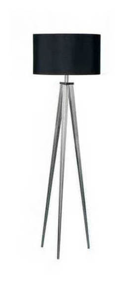 Satin Nickel Tripod Floor Lamp with Black Shade